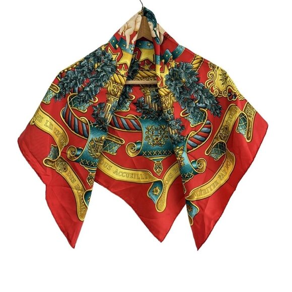 Auth HERMES Carre 90 - Red Green Multi Scarf - Picture 1 of 4